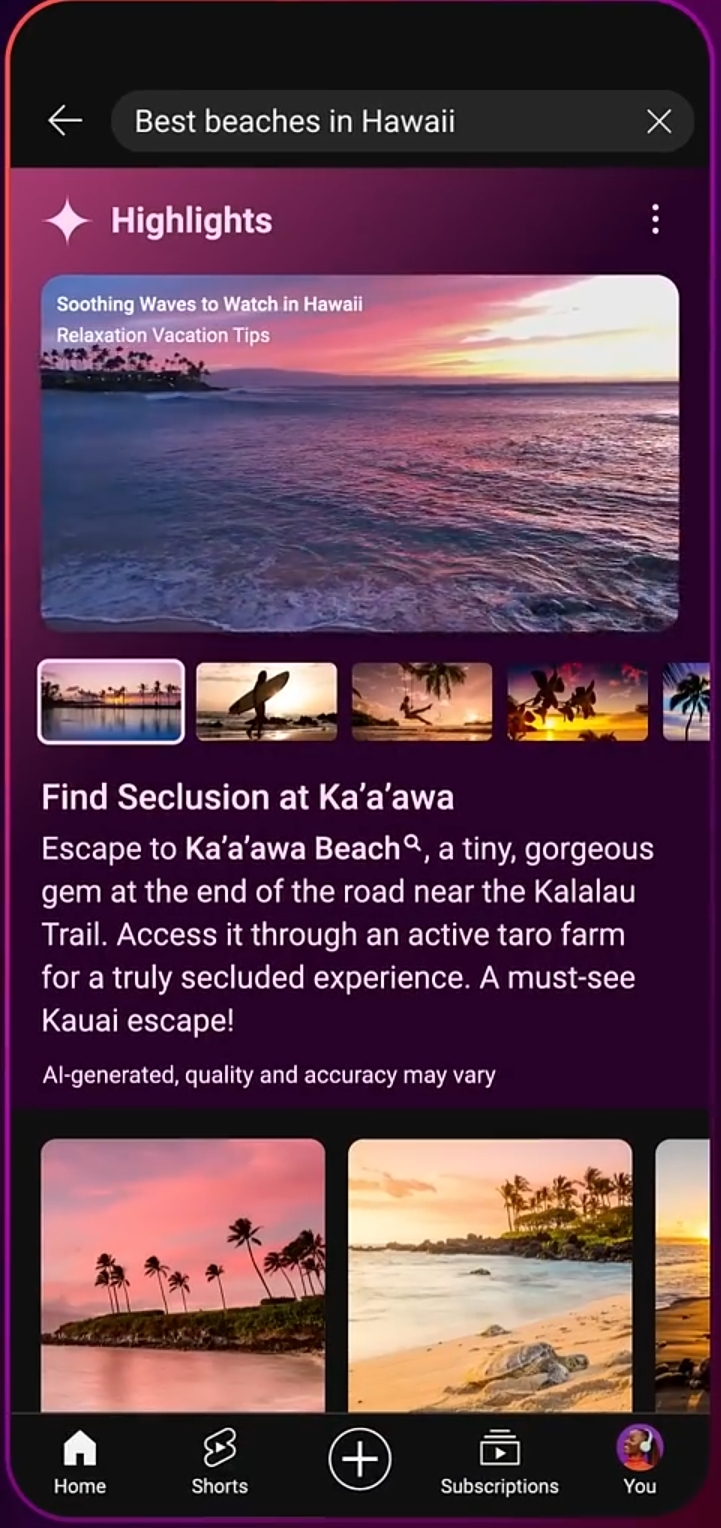 AI-powered search results carousel in action.